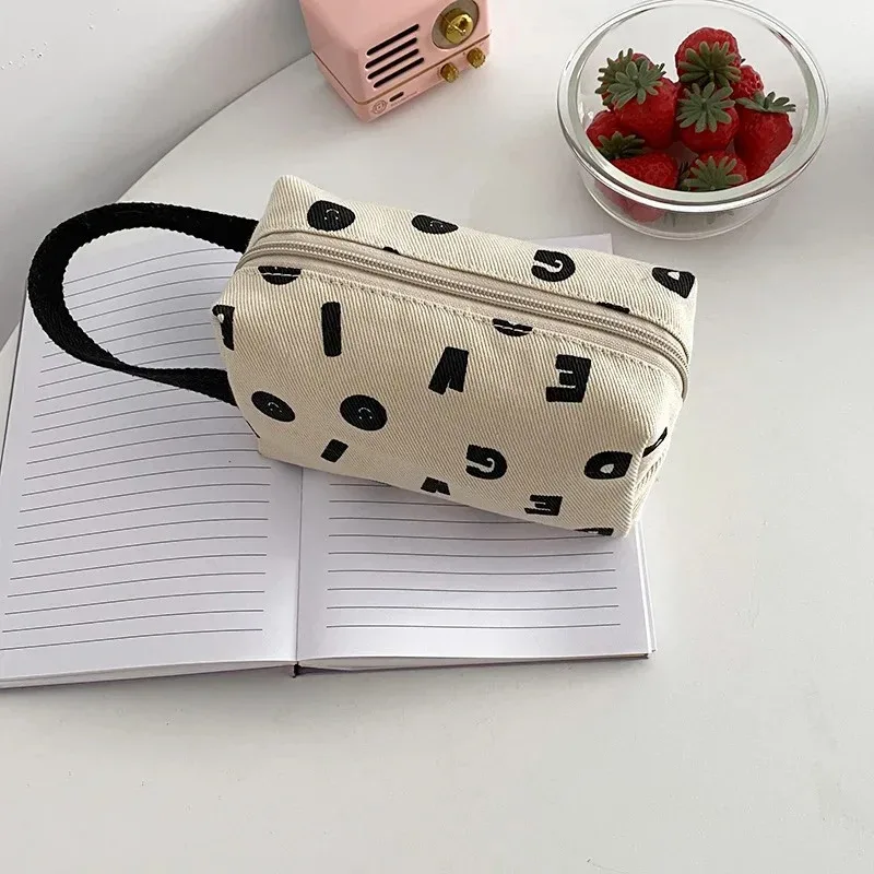 lettres imprimer femmes toile sacs à cosmétiques coton tissu maquillage sac pochette petit sac à main pochette voyage organisateur étui pour les filles