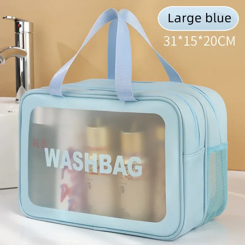 sac de maquillage double transparent en pu avec séparation sec-humide, sac de lavage portable, sac de rangement pour cosmétiques, essentiels de voyage, fitness et natation.