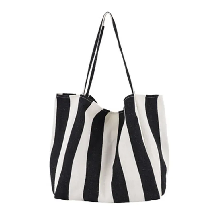 grande capacité style coréen rayure toile sac fourre-tout femme décontracté simple sacs à bandoulière shopping sac à main quotidien fourre-tout sac