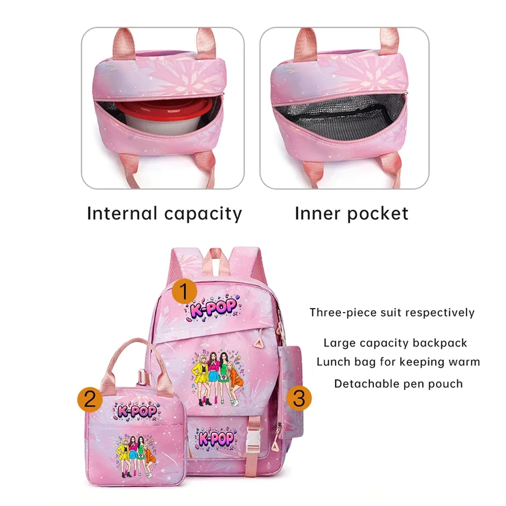 ensemble de 3 sacs à dos à motif de groupe de filles k-pop pour les fans, idée cadeau parfaite avec un design accrocheur