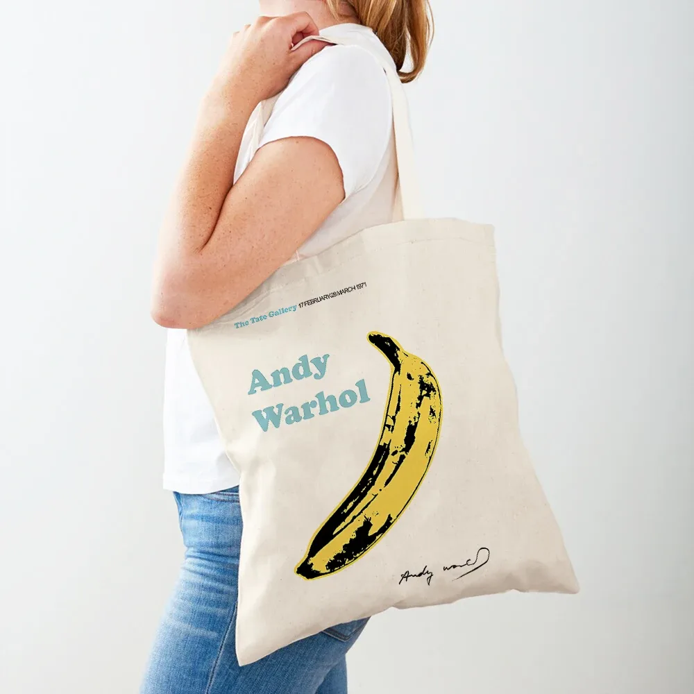 les deux côtés andy warhol vache banane coucher de soleil fleur pop femmes shopper sacs fourre-tout sac à main mode décontracté rétro dame sac à provisions