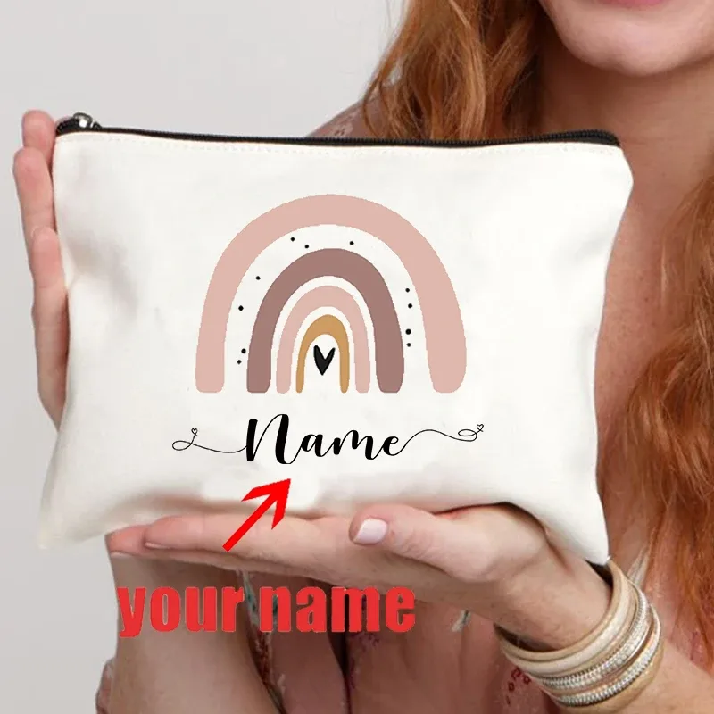 trousse de maquillage avec nom personnalisé pour enseignant arc-en-ciel, cadeau de remise de diplôme personnalisé pour enseignants, trousse à crayons, cadeau de rentrée scolaire, bourse pour femmes