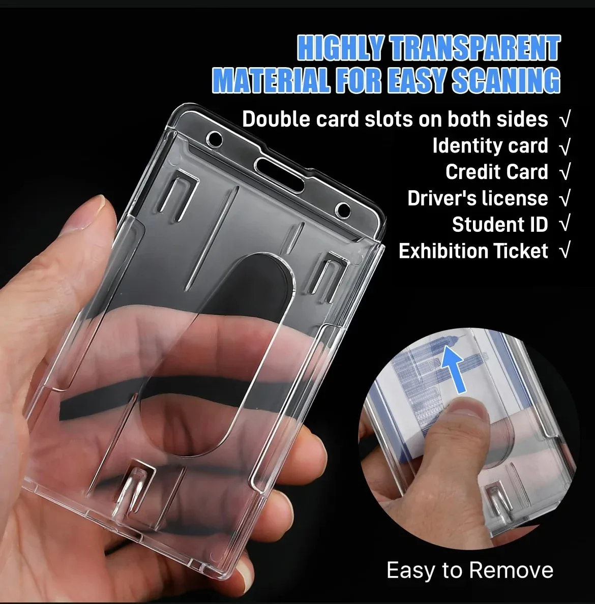 fentes pour cartes transparentes, porte-badge pour étiquette d'identification, avec bobine de badge, organisateur de rangement pour cartes, étui pour cartes de travail pour passe des employés