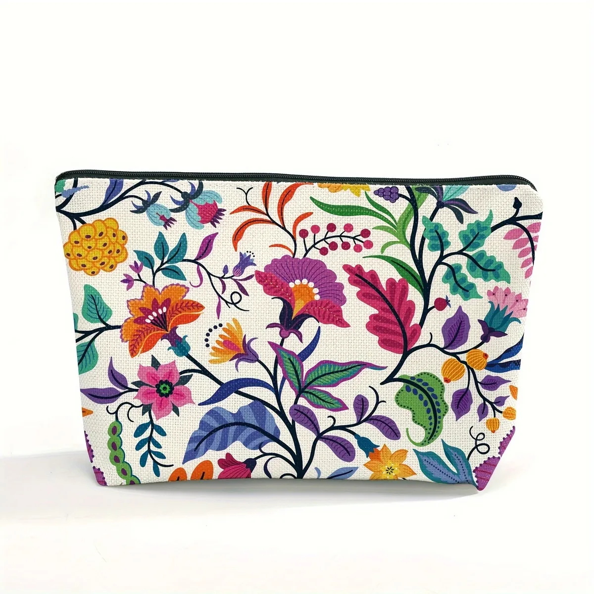 trousse de maquillage en forme de vigne boisée, fleurs paisley lumineuses, sac à cosmétiques imprimé, trousse de toilette en polyester durable pour voyage