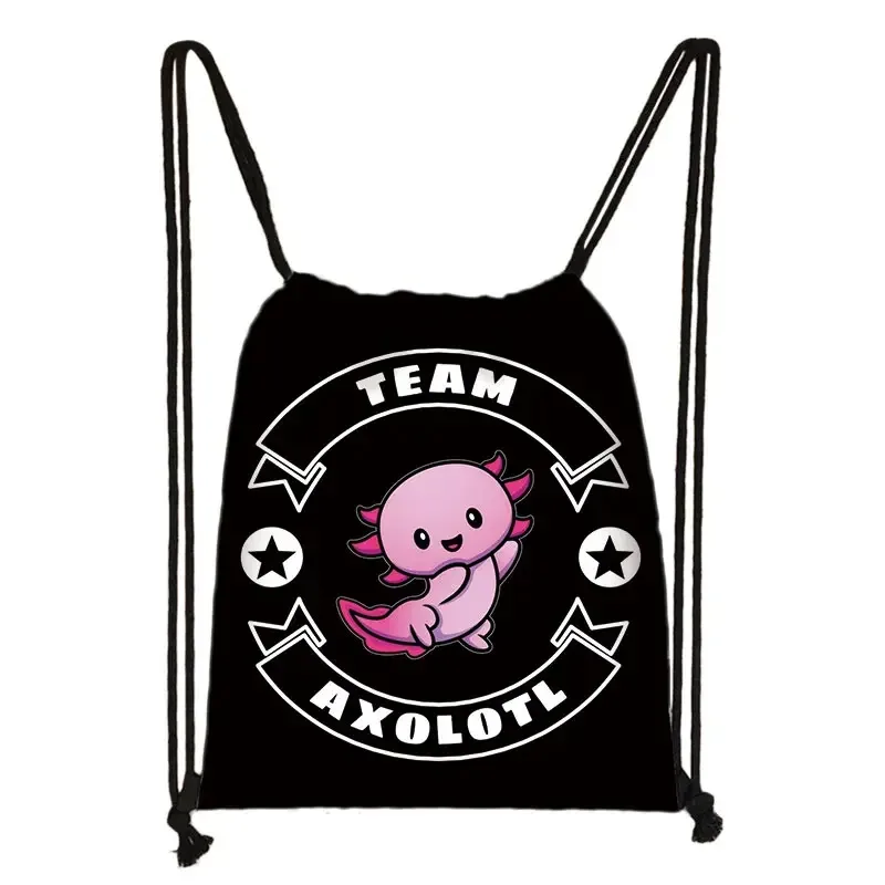 kawaii dessin animé axolotl poisson jouant des jeux vidéo sac à dos tours de mer axolotl/fouron harajuku sacs à cordon sac de voyage en toile