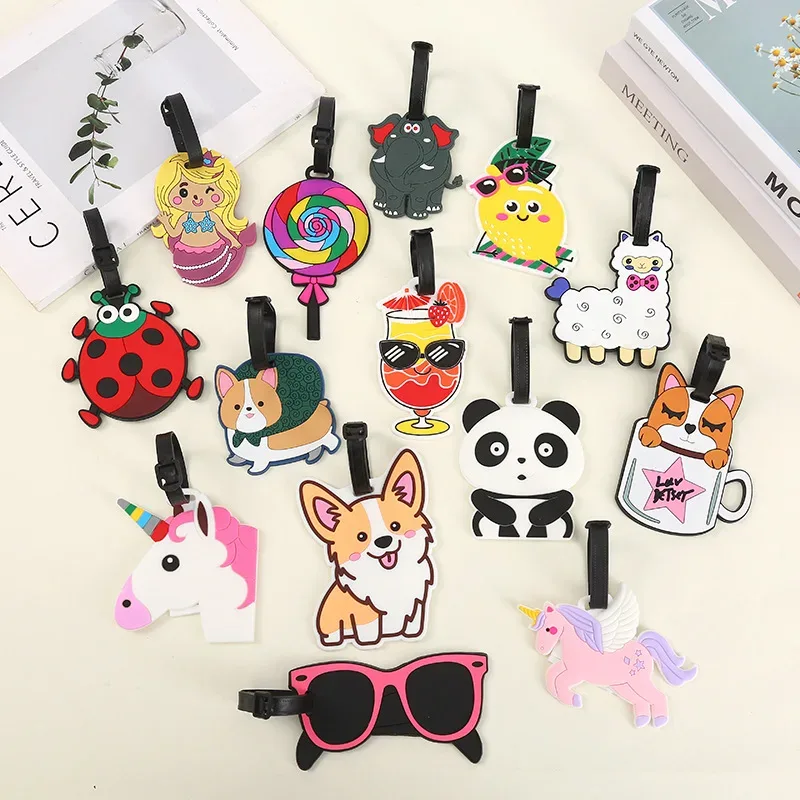 étiquette de bagage en silicone, 1 pièce, dessin animé mignon, animal créatif, étiquette de valise, nom d'identification, petit pendentif, accessoires de voyage