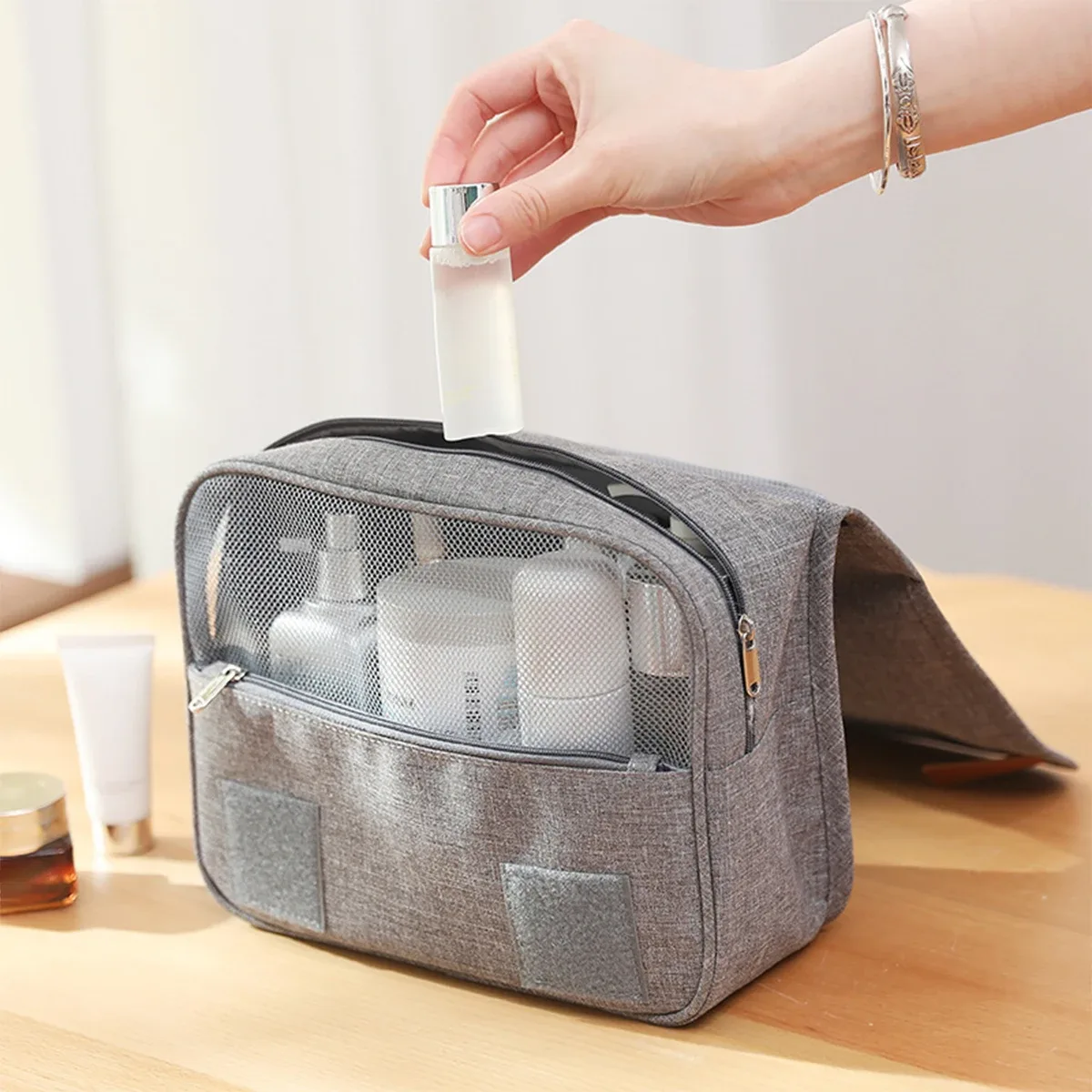 trousse de toilette de voyage de grande capacité, sac à cosmétiques portable multifonctionnel avec crochet, sac de rangement, sac de rangement de voyage pour hommes