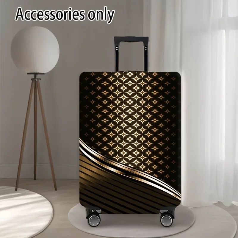 housse de bagage géométrique noire et dorée – un accessoire de voyage extensible conçu pour les valises à roulettes, adapté aux valises de 18 à 32 pouces.