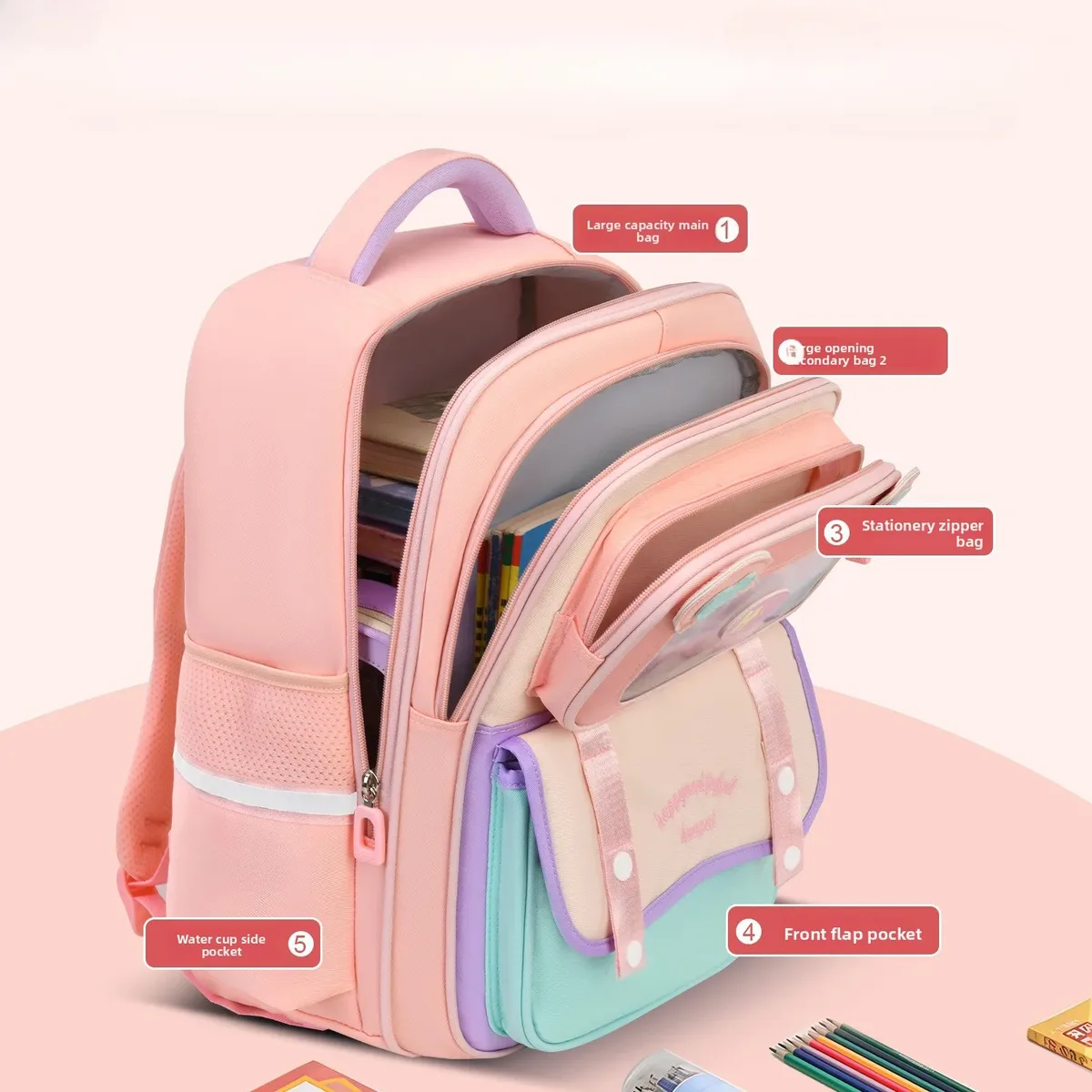 sac à dos léger et imperméable pour filles de 1 à 5 ans, grande capacité, protection de la colonne vertébrale, pour l'école primaire.