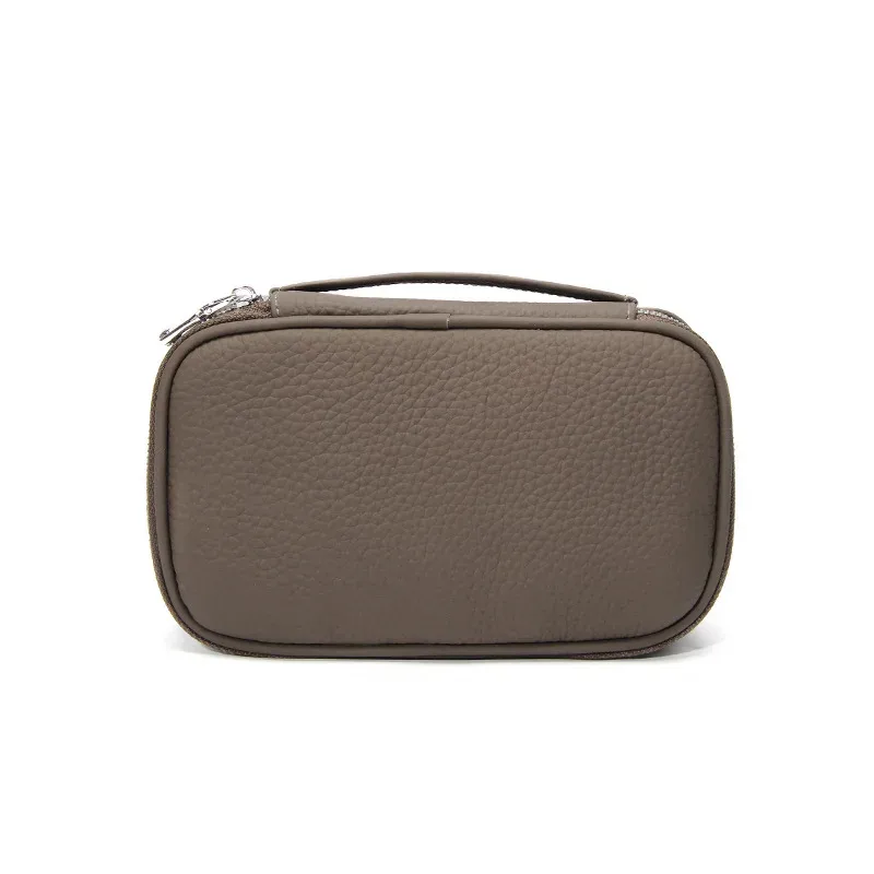 trousse de toilette de voyage en cuir de vachette grande capacité personnalisable avec nom, sac cosmétique zippé de luxe simple pour femme, trousse de maquillage tendance personnalisée pour dames
