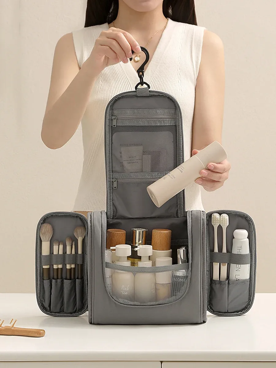 trousse de toilette suspendue à double ouverture grande capacité multi-compartiments portable pour voyage rangement cosmétique maquillage
