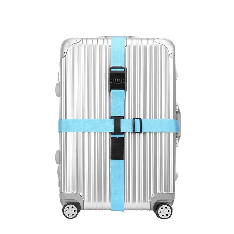 sangle de valise à verrouillage par code, sangle de bagage réglable, ceinture de fixation croisée, accessoires essentiels de voyage, fournitures pour valises, sangle de fixation