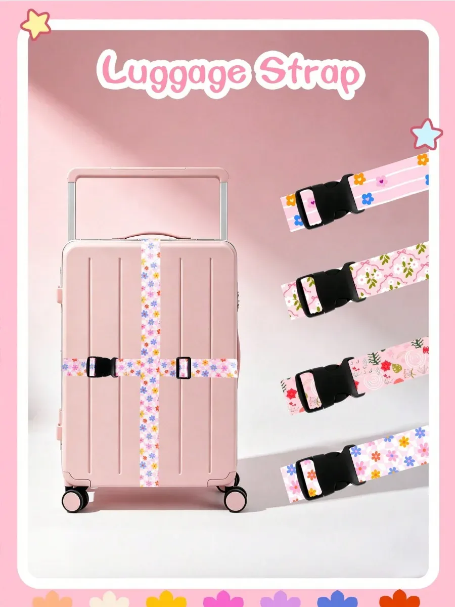 Sangle de bagage réglable pour valise, ceinture de voyage à imprimé mignon avec boucle, sangle de fixation souple en tissu anti-déchirure pour valise