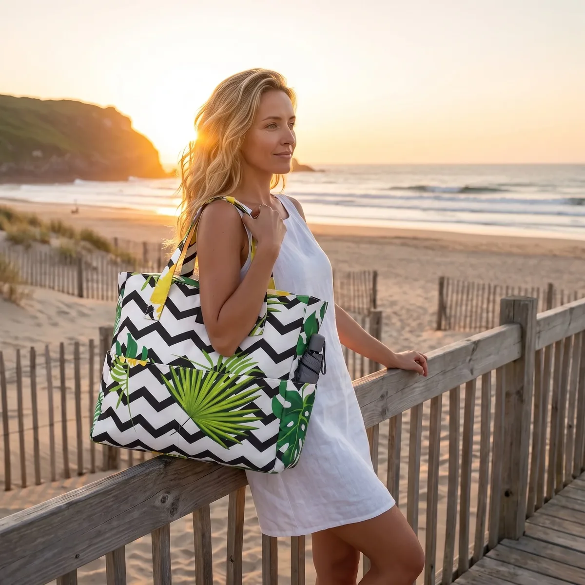 pomlelo best tropical wave print sac de plage grand format imperméable à plusieurs poches sac à bandoulière de voyage