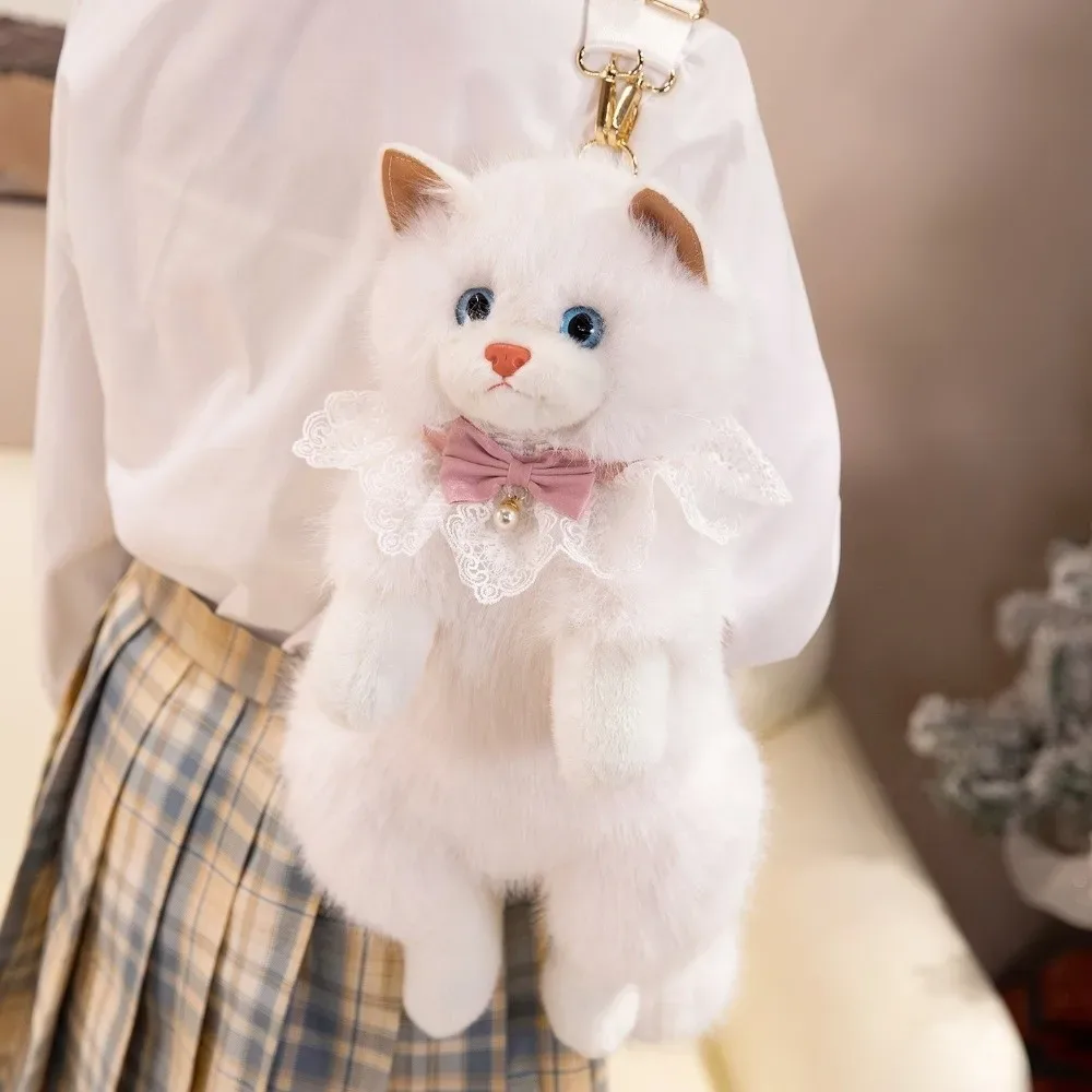 nouveau sac à dos chat réaliste de haute qualité, sac à dos chaton simulé, sac à dos scolaire doux et moelleux, sac à dos de jour mignon style dessin animé