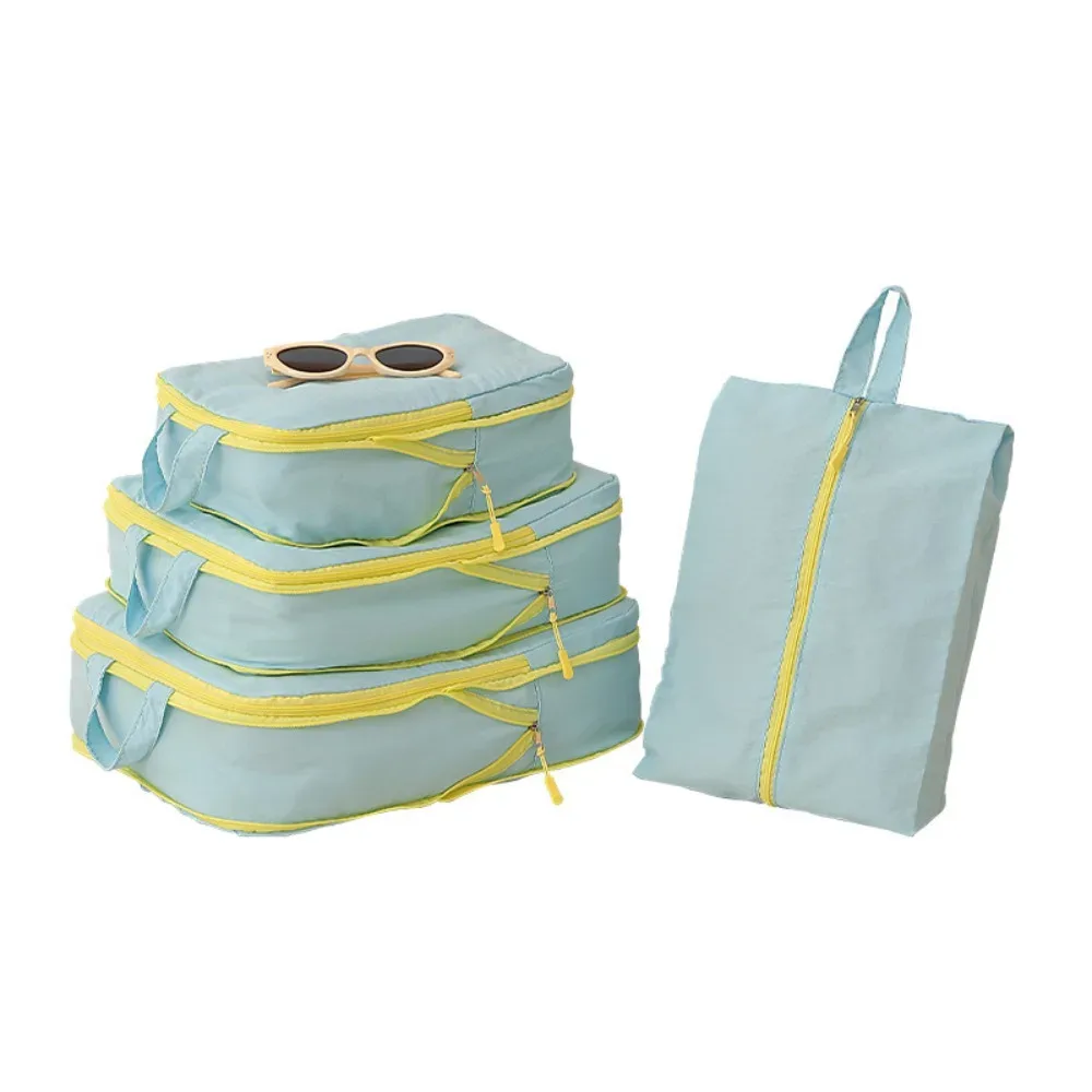 organisateur voyage compression taslan jaune bleu cube sacs chaussures rangement vacances longue durée hygiène transport
