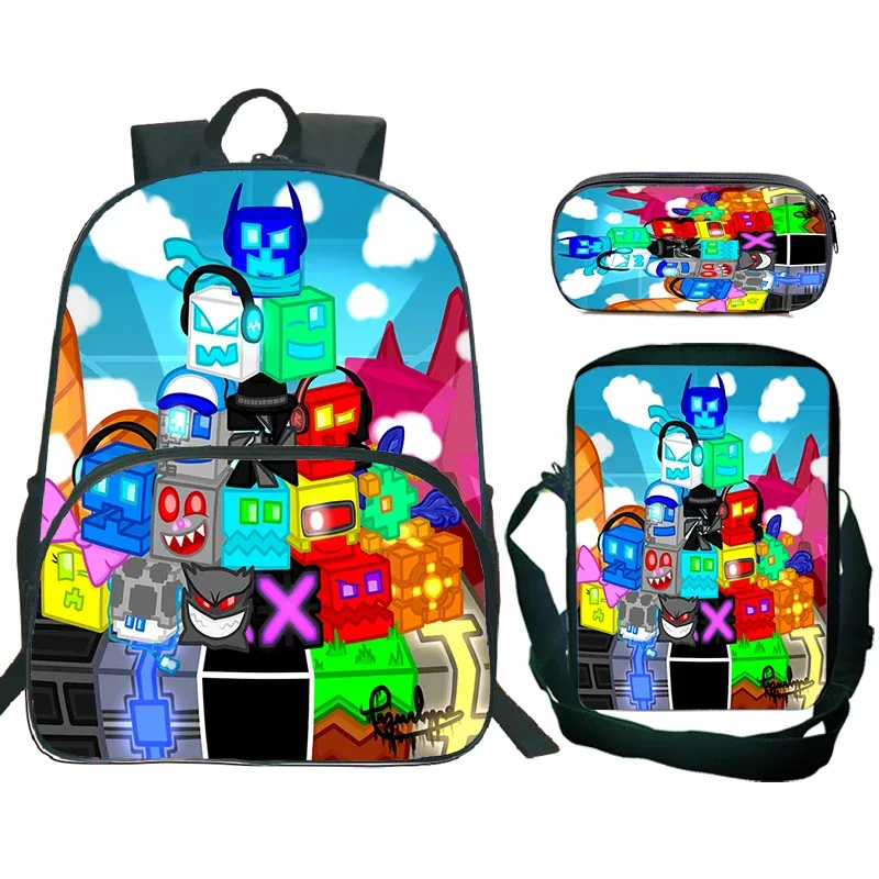 sac dos nylon design dessin animé motif geometry dash couleur multicolore format 20 35 litres usage école voyage