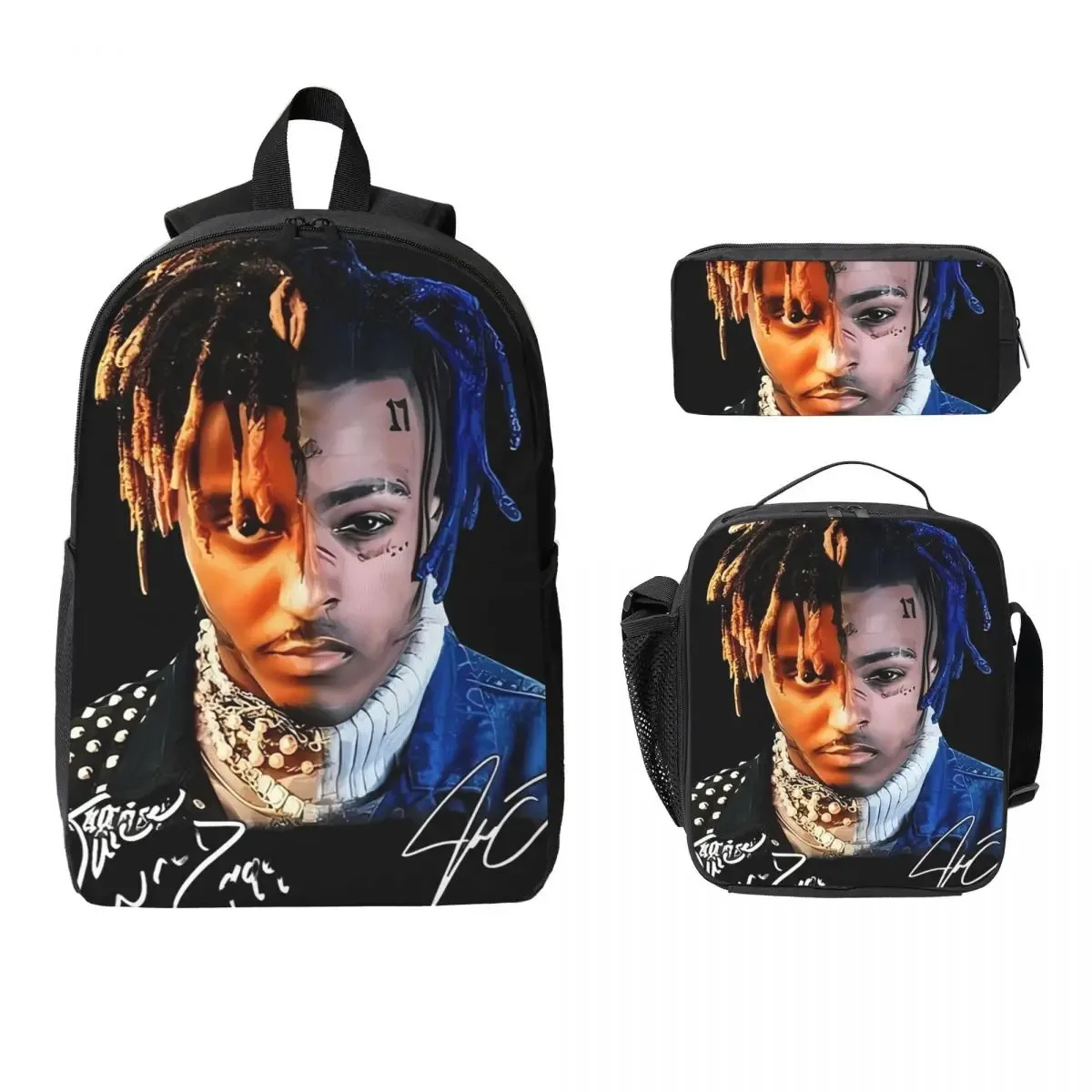 sac à dos juice wrld pour étudiants, sac d'école, sac à bandoulière pour ordinateur, 3 pièces, sac à déjeuner isotherme, trousse à crayons