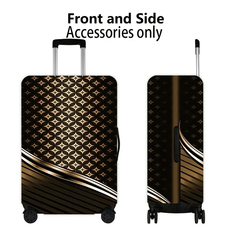 housse de bagage géométrique noire et dorée – un accessoire de voyage extensible conçu pour les valises à roulettes, adapté aux valises de 18 à 32 pouces.