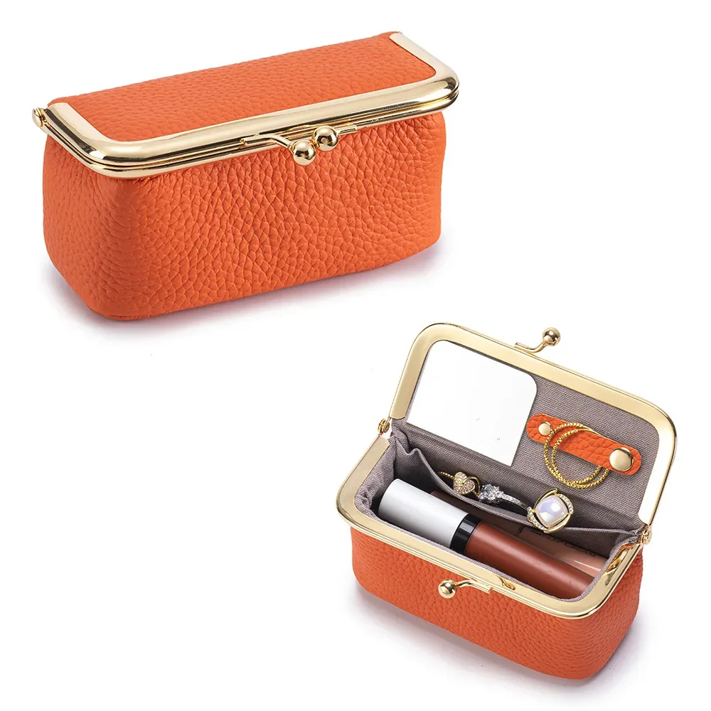 mini trousse de maquillage multifonction en cuir avec miroir, étui de voyage portable pour rouge à lèvres, bijoux, bagues, petits objets