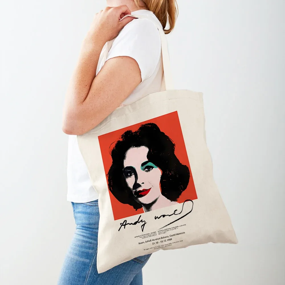 les deux côtés andy warhol vache banane coucher de soleil fleur pop femmes shopper sacs fourre-tout sac à main mode décontracté rétro dame sac à provisions