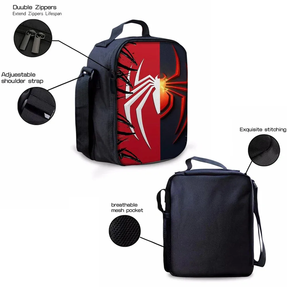 sac dos polyester arachnide noir rouge blanc forme rectangulaire usage voyage capacité inférieure vingt litres poignée souple