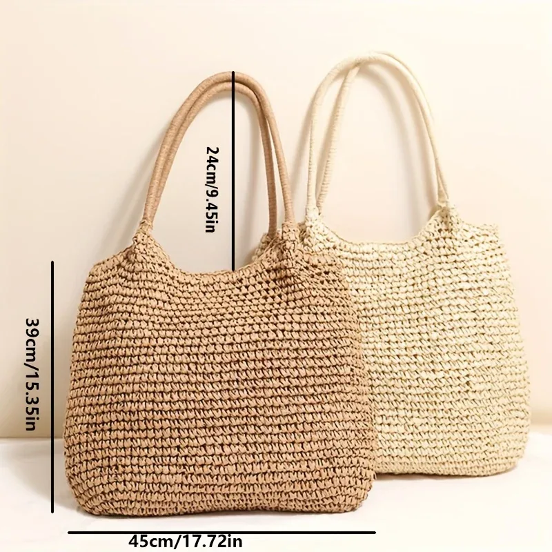 sac à bandoulière pour femme, sac fourre-tout en paille grande capacité tendance, sac à main décontracté uni facile à transporter pour les vacances, les voyages en plein air et le camping