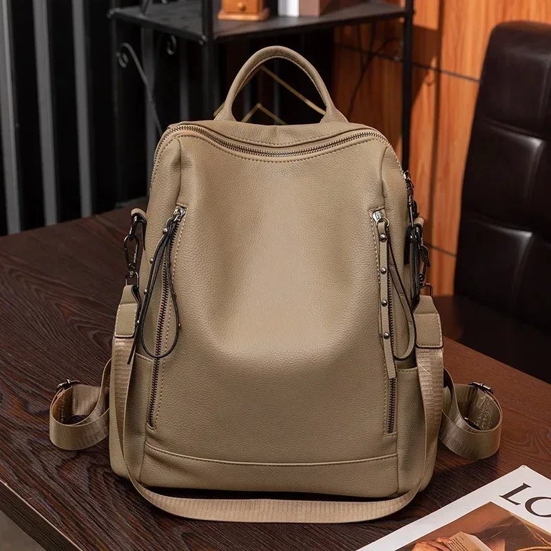 sac à dos de marque en cuir véritable pour femmes, nouvelle mode voyage, sacs d'école de haute qualité, sac à bandoulière décontracté, 2023