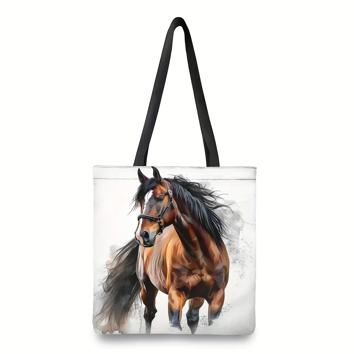 sac fourre-tout imprimé cheval dynamique | 1 pièce | lin | grande capacité, durable | travail, école, shopping | 40x40cm