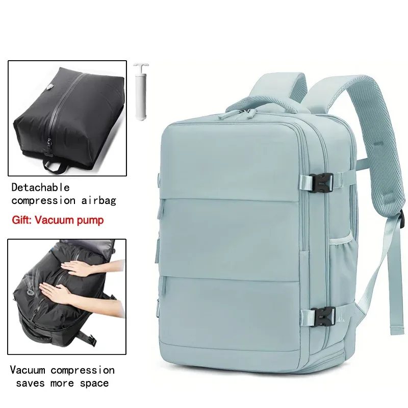 sac à dos de voyage avec airbag, sac à dos imperméable pour sports de plein air, pour ordinateur portable 15,6 pouces, sac à dos à compression sous vide, avec pompe