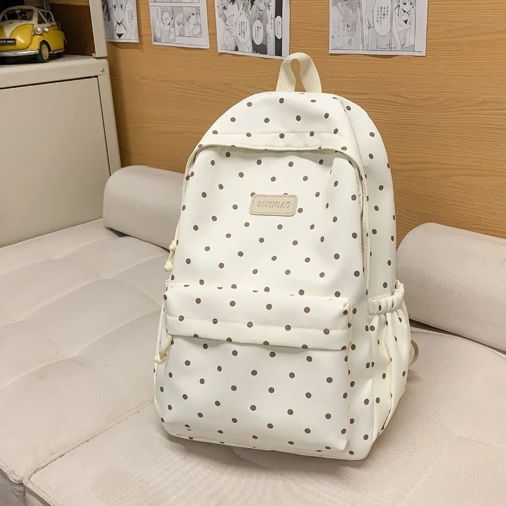 sac à dos léger et mignon à pois, style minimaliste, double bretelles, durable, imperméable, pour l'école et les voyages, compatible ordinateur portable