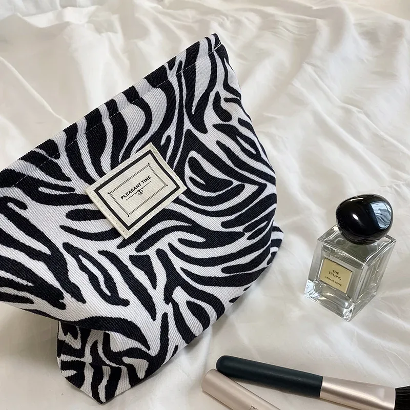 sac à cosmétiques en velours côtelé de grande capacité pour femme, trousse de maquillage à fermeture éclair, pochette de rangement de cosmétiques de voyage portable