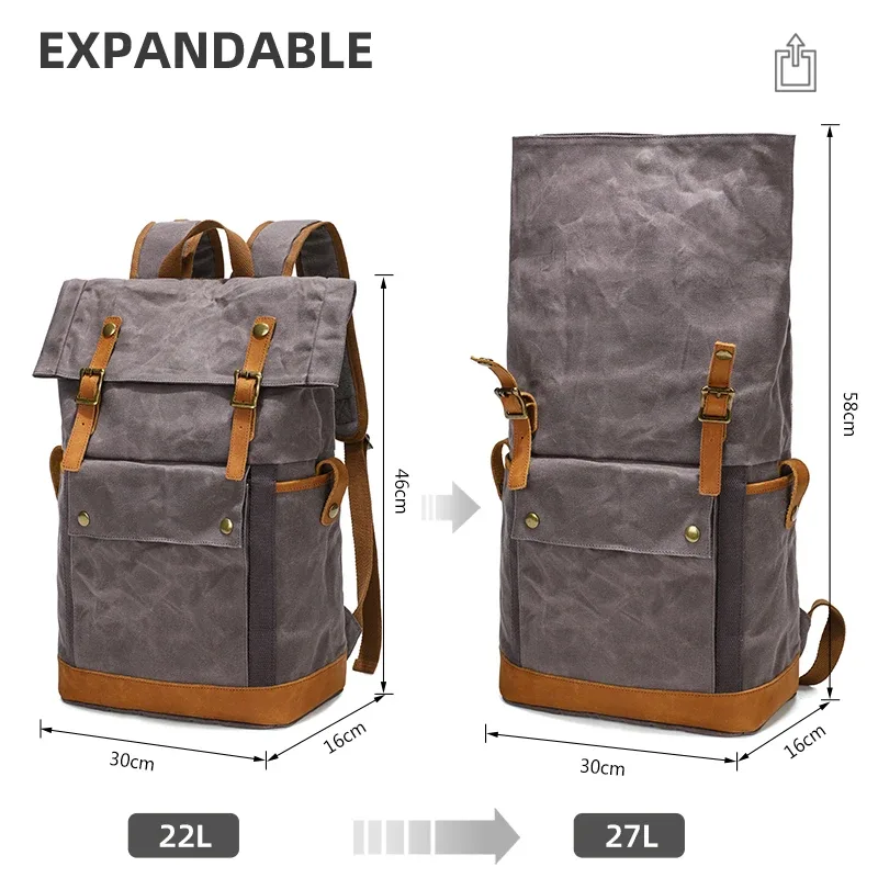 sac à dos vintage en toile cirée imperméable pour homme, sac à dos de camping, sac à dos de voyage, sac pour ordinateur portable 16 pouces, sacs d'école pour étudiants