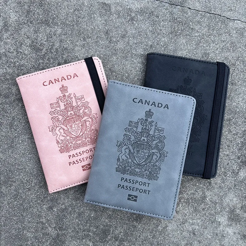 porte-passeport organisateur intérieur rose clair bande noire blason canada texte voyage rfid accessoires voyage