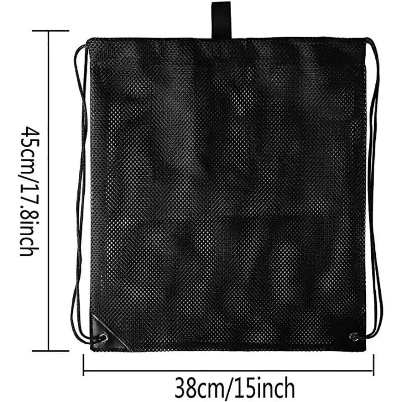 sac à dos en maille avec cordon de serrage, sacs en maille noirs, sac en filet robuste pour ballon de football, sac pour équipement de sport, plage et natation.
