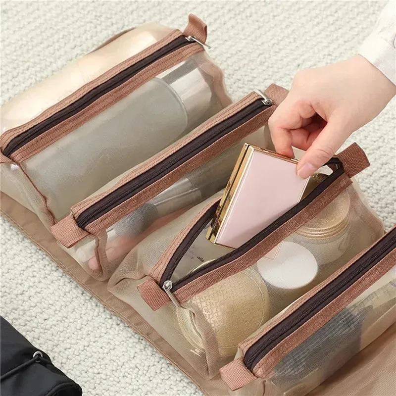 sac à cosmétiques détachable, grande capacité, 4 en 1, sacs à maquillage portables, sac de rangement pliable pour cosmétiques de voyage, trousse de toilette