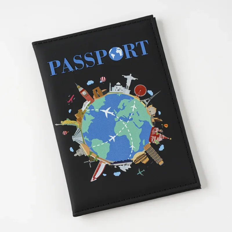 couvertures de passeport pour femmes et hommes, porte-passeport imprimé de dessin animé, clips pour billets de vol, porte-carte de crédit bancaire, organisateur de voyage pour passeport