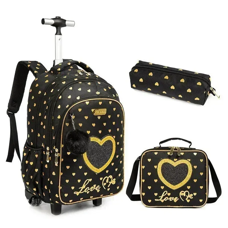 sac dos polyester toile dessin animé bleu pastel coeurs dorés love scolaire transport voyage filles