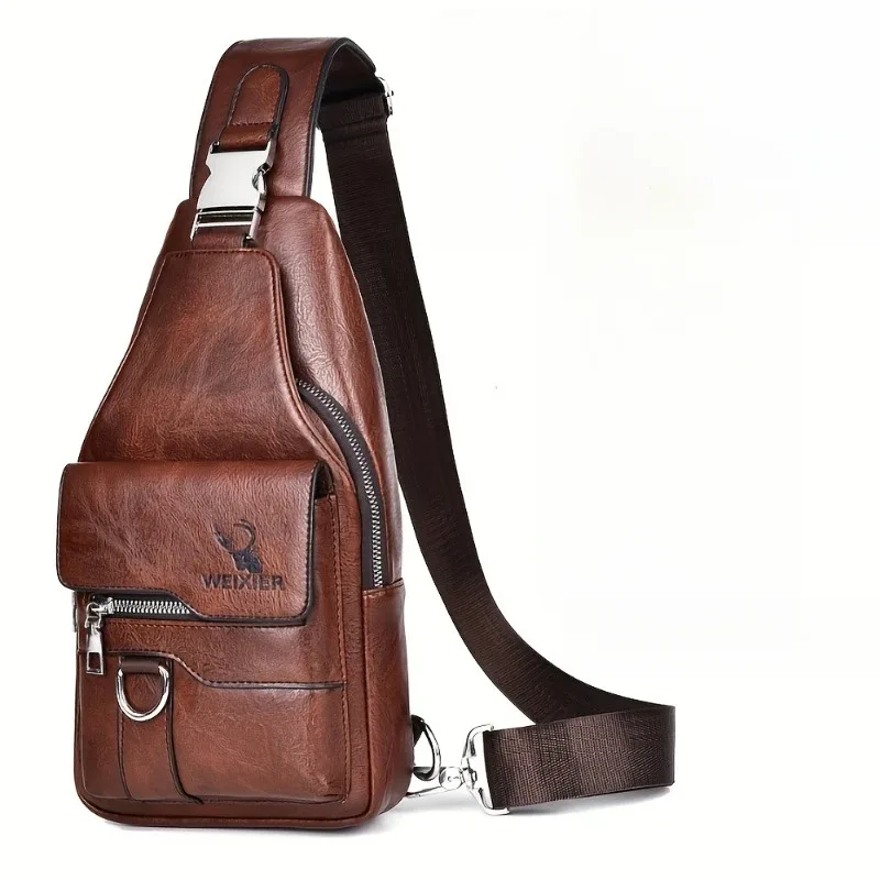 sac à bandoulière vintage étanche en pu, 1 pièce, anti-taches, grande capacité, sac de poitrine décontracté pour voyage en plein air, sac à bandoulière à la mode