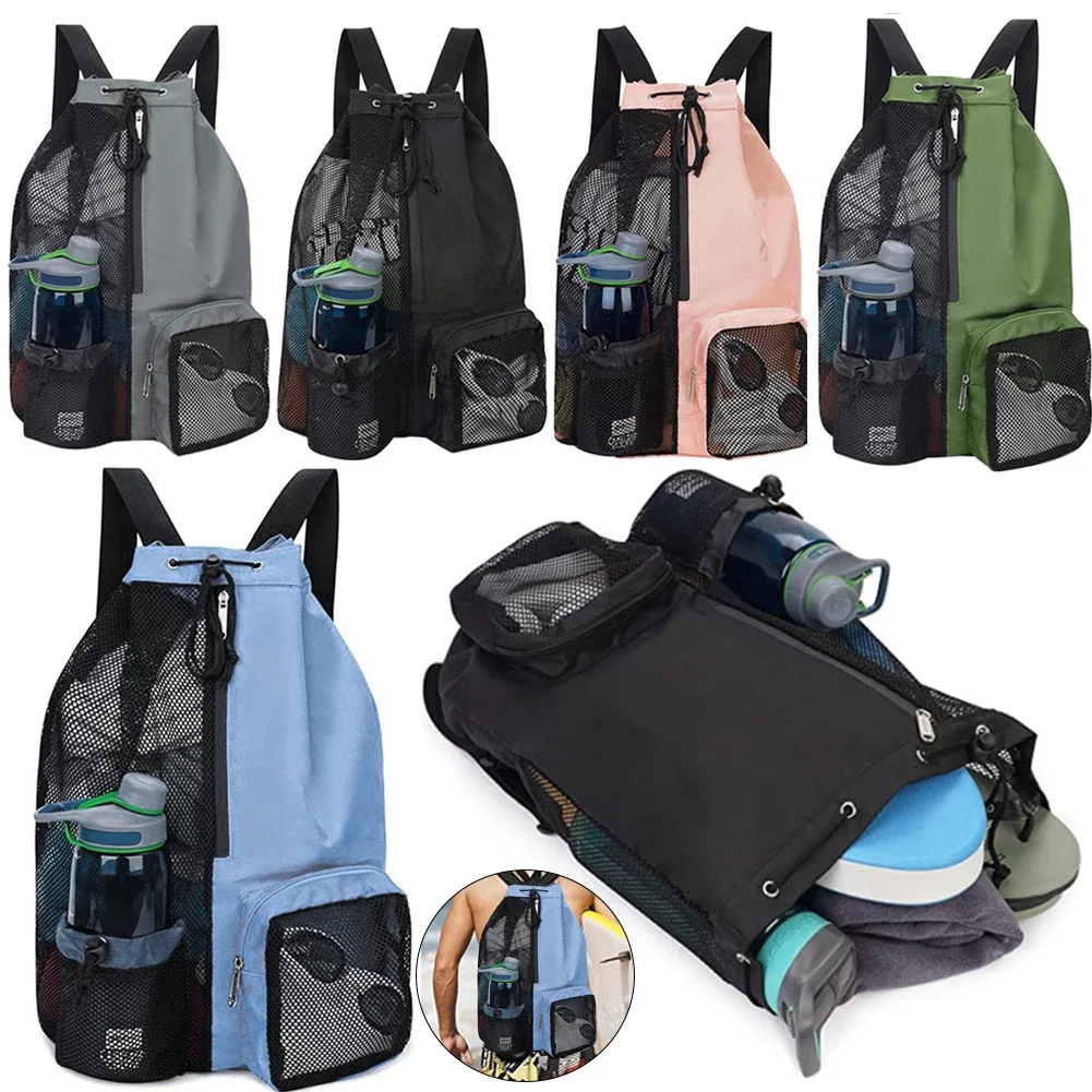 Sacs de sport en filet à cordon de serrage pour la piscine, les sports, la plage – Sac à dos en filet à cordon de serrage pour hommes, femmes, nageurs, équipement d'entraînement, sac à cordon