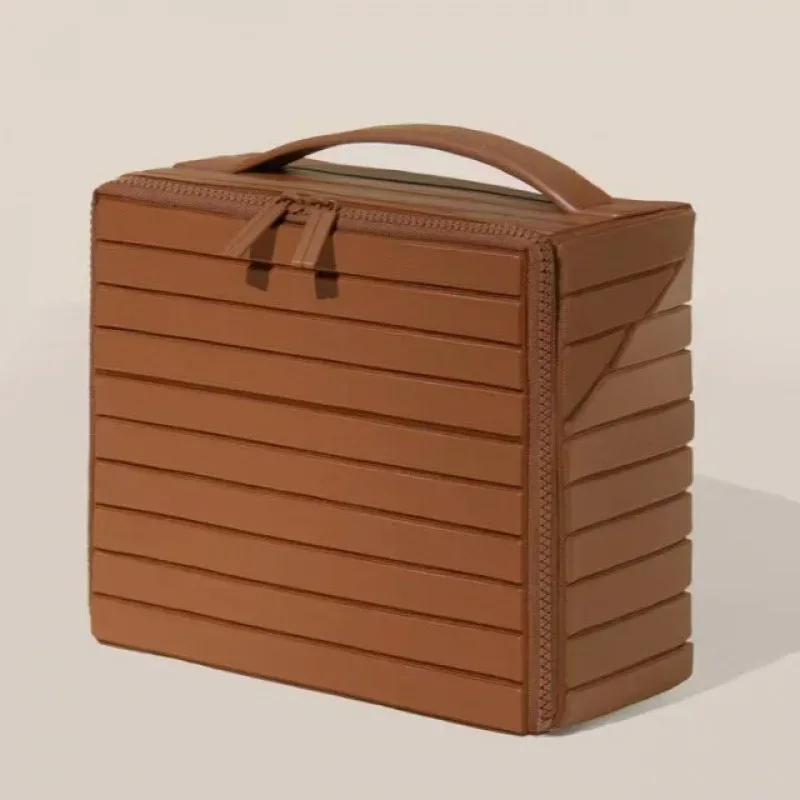 nouvelle trousse de maquillage urbaine minimaliste à rayures 3d, grande capacité, style européen simple, sac de rangement élégant pour voyage et quotidien