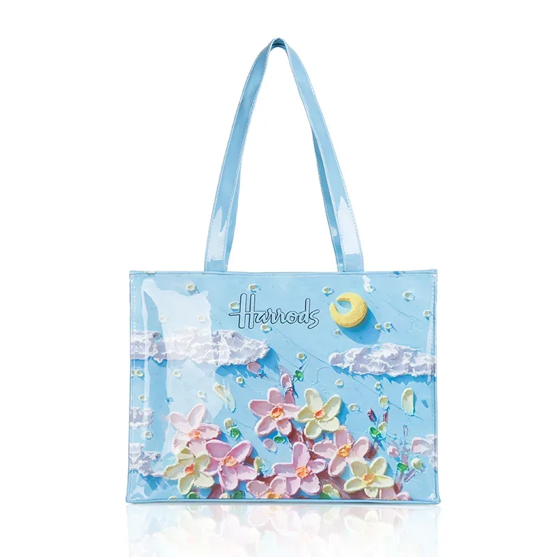sac fourre-tout imperméable en pvc à imprimé cartoon pour femmes, sac à main décontracté et portable, sac pour le shopping, les trajets quotidiens et l'utilisation quotidienne en extérieur. ﻿