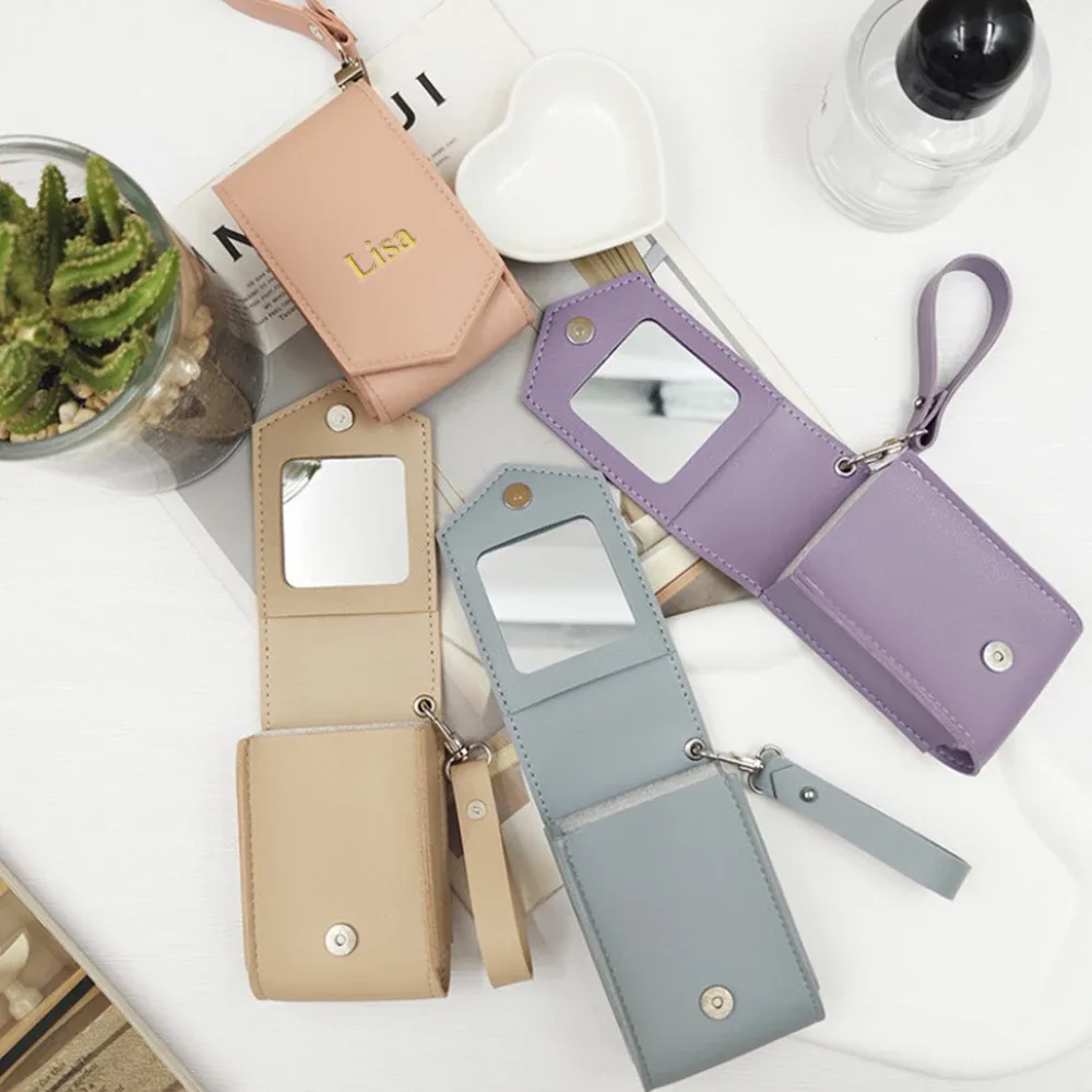 étui à rouge à lèvres en cuir personnalisé avec miroir, boîte en cuir pu pour échantillons de parfum, sac cosmétique
