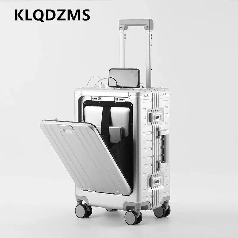 klqdzms valise ouverture avant boîte d'embarquement entièrement en aluminium alliage de magnésium boîtier de chariot 20 "24 pouces bagages multifonctions
