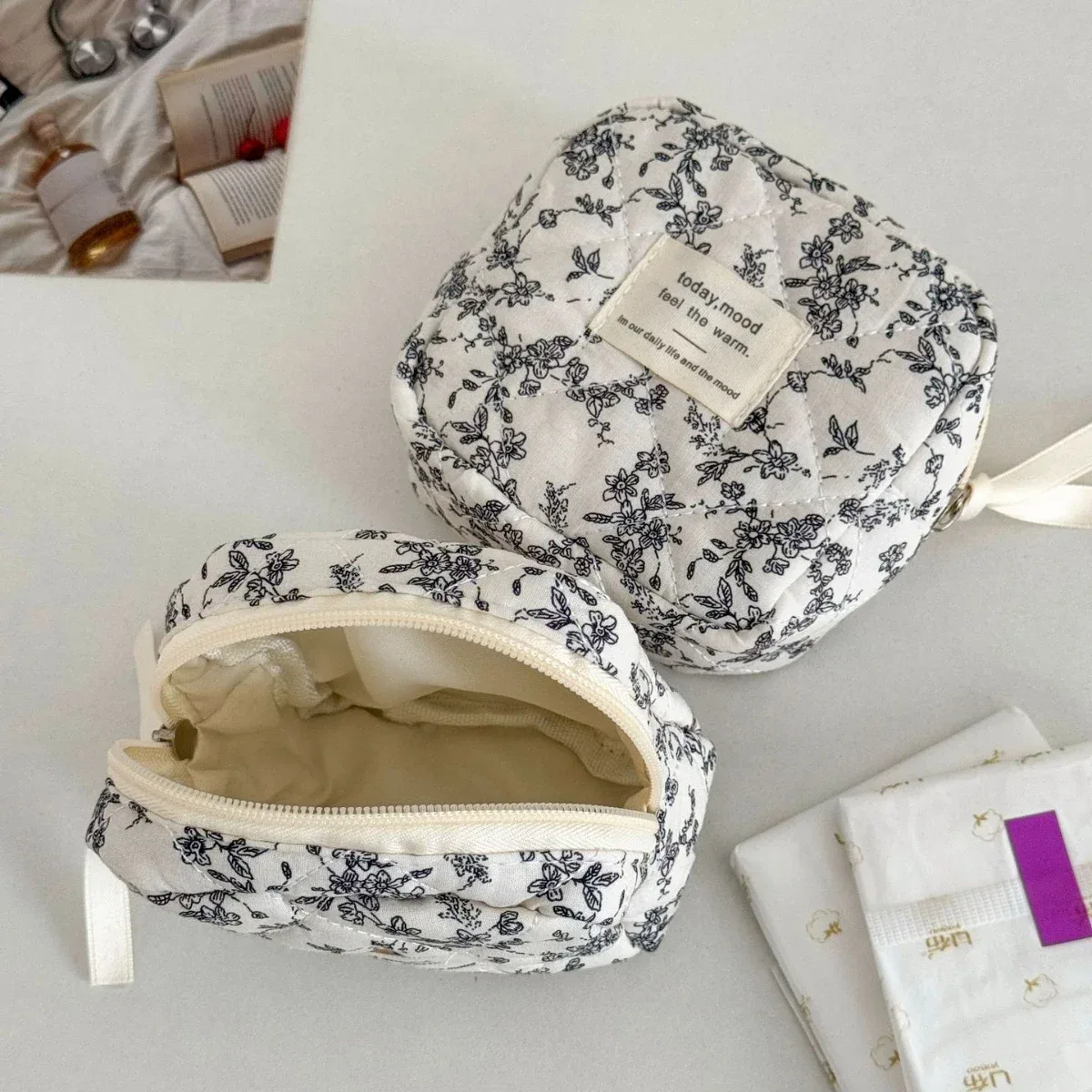 kawaii – mini trousse de maquillage pour femmes, sac à cosmétiques portable pour rouge à lèvres, écouteurs, stockage de câbles de données
