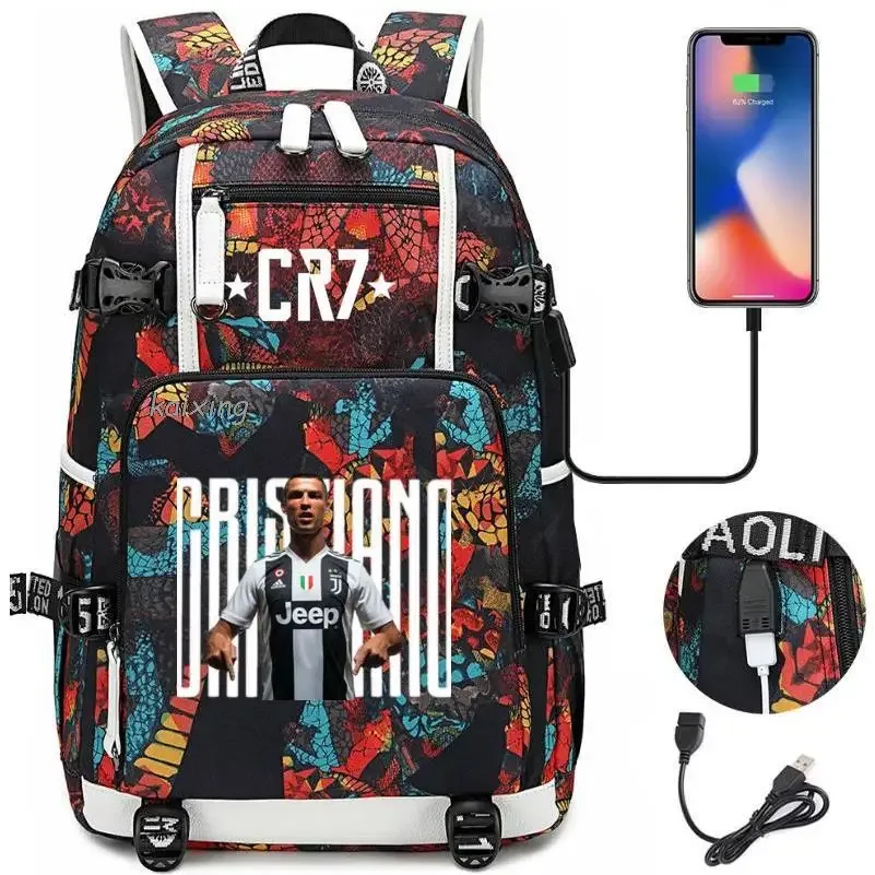 mode cr7 sac à dos usb charge sac d'école 15.6 pouces sac à dos pour ordinateur portable femme mâle livre sac sacs à dos étanche adolescents sac à dos