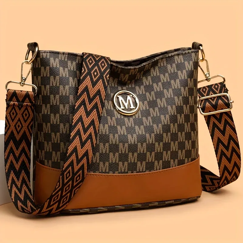 sac à bandoulière élégant pour femme avec badge « m », design multi-poches, bandoulière réglable, cadeau idéal pour les femmes