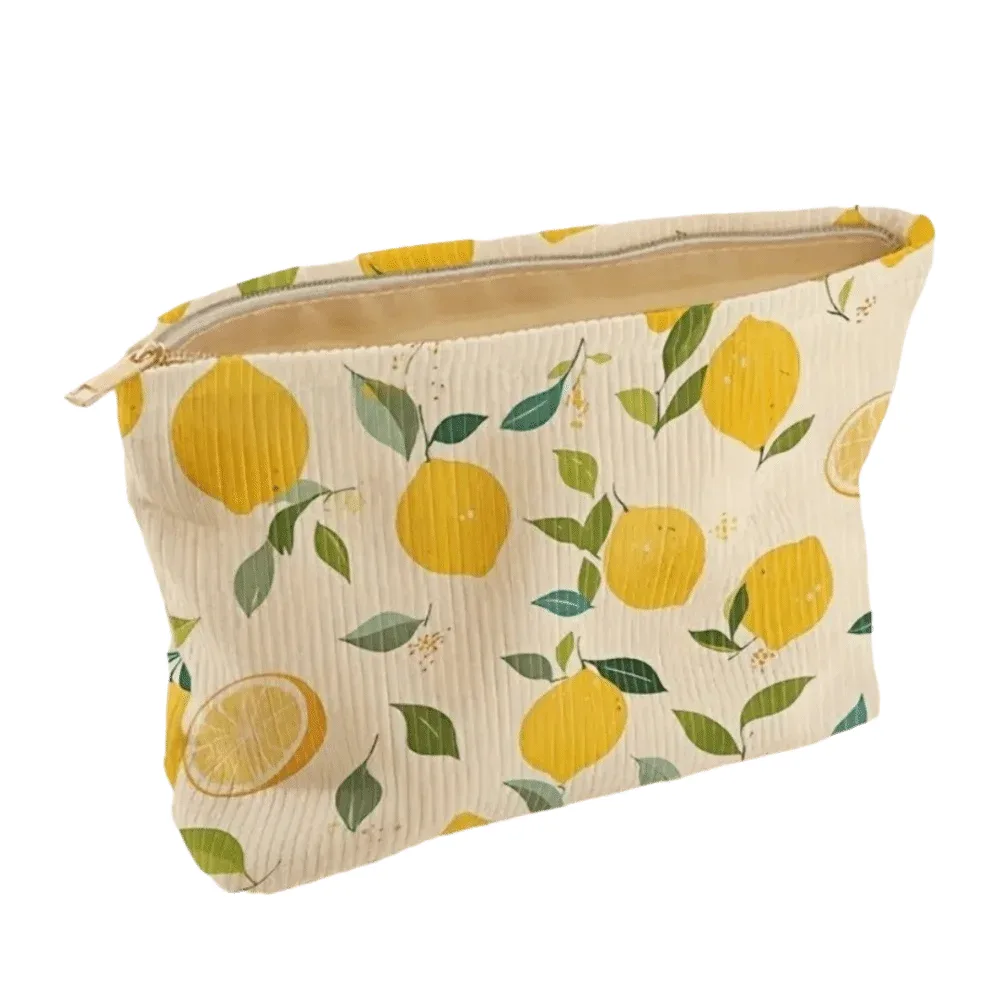 nouvelle trousse de toilette jaune citron en polyester avec fermeture éclair, pochette cosmétique de style coréen, étui à maquillage pour les voyages en plein air