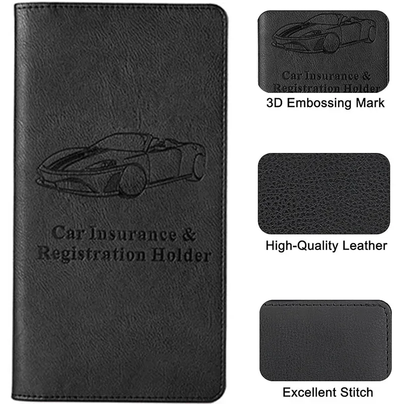 porte-documents de voiture en similicuir de qualité supérieure pour hommes et femmes, organiseur élégant pour ranger de manière sécurisée les papiers d'assurance, la carte grise et les manuels.