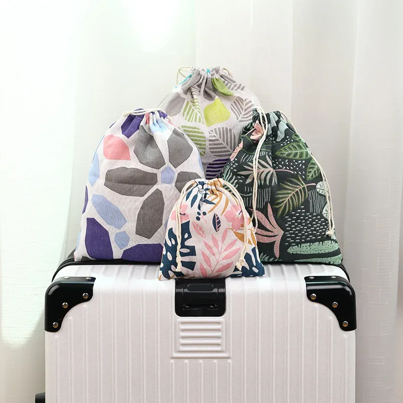 sac à chaussures en lin de coton imprimé, sac à langer de proximité d'impression, sac de rangement scolaire, sac de voyage, sac cadeau de noël, nouveau